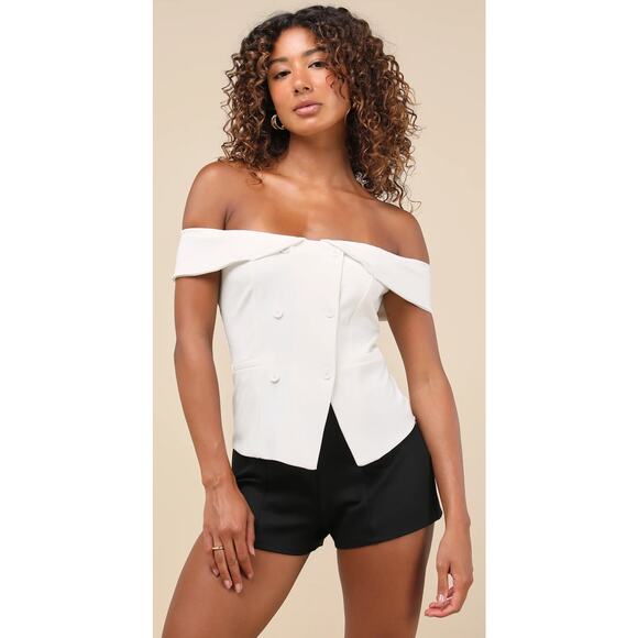 Lulus New! White Ivory Off-the-Shoulder Button-Front Vest Top Party Vacay M - Picture 1 of 8